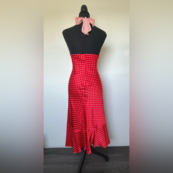 New Poleci Vintage Silk Women’s Slip On Neck Tie Red Polka Dot Dress Size 8 - Picture 10 of 16